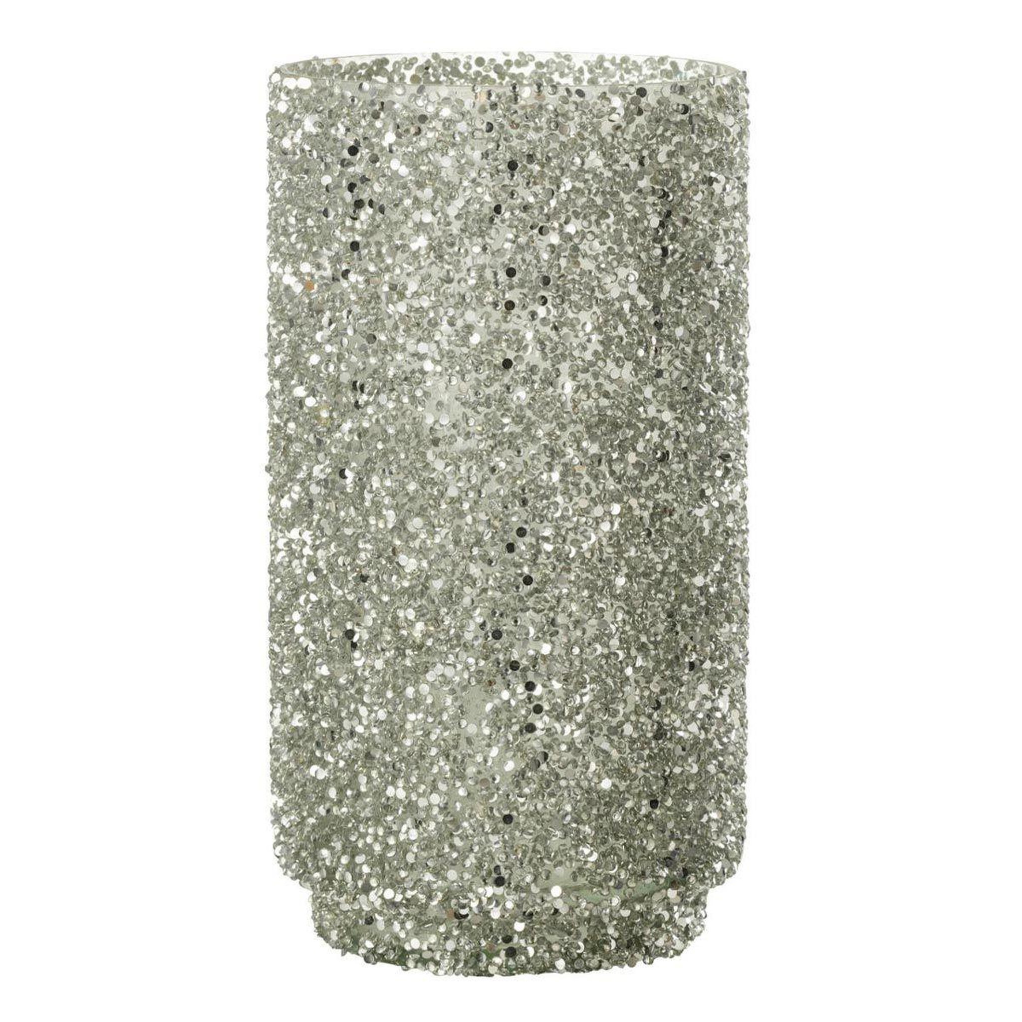 J-LINE Photophore en Verre à Paillettes  Ethel  25cm Argent