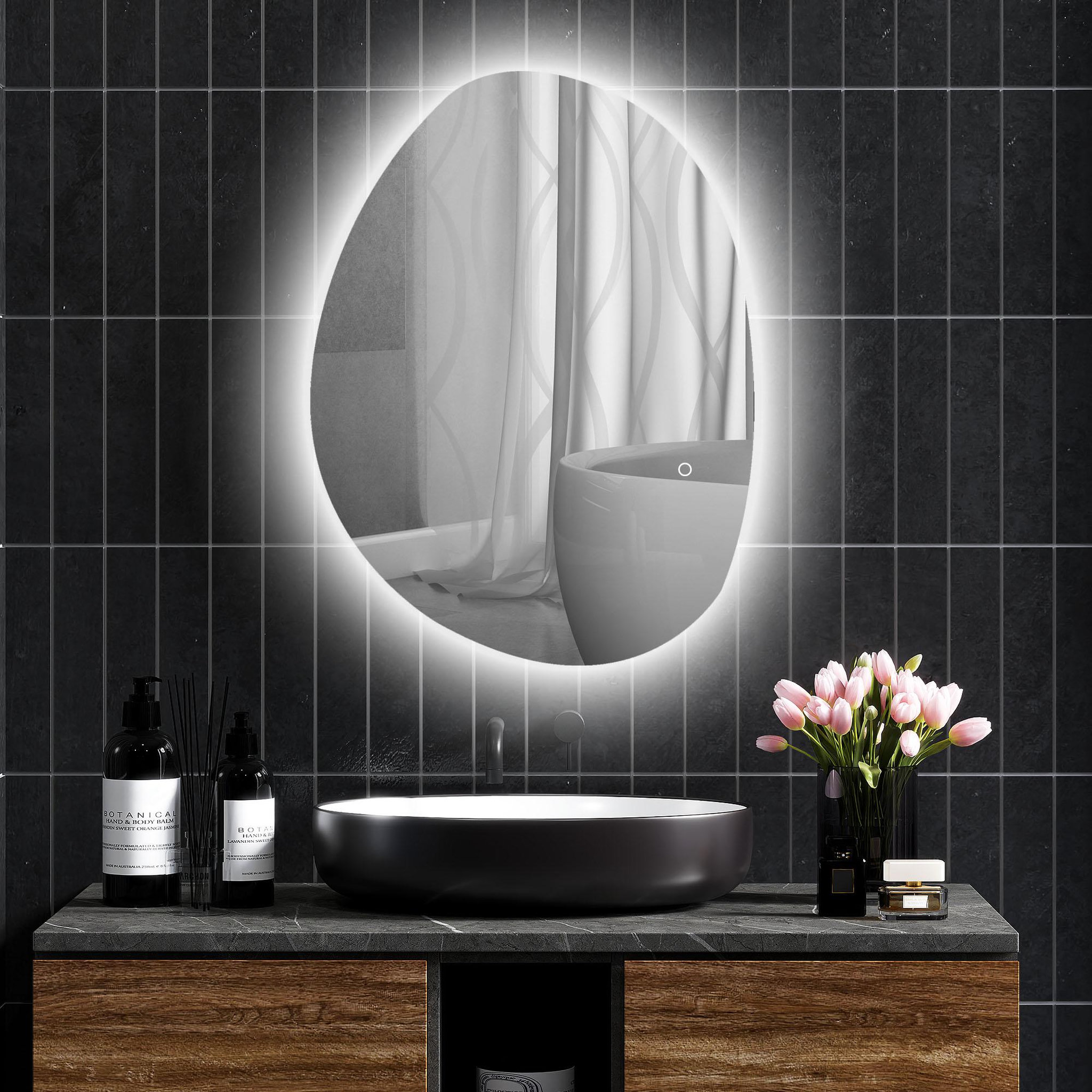 Voir la diapositive 4 : HOMCOM Miroir led salle de bain réglable 27w - miroir organique 80 x 60 cm - anti-buée tactile - verre trempé