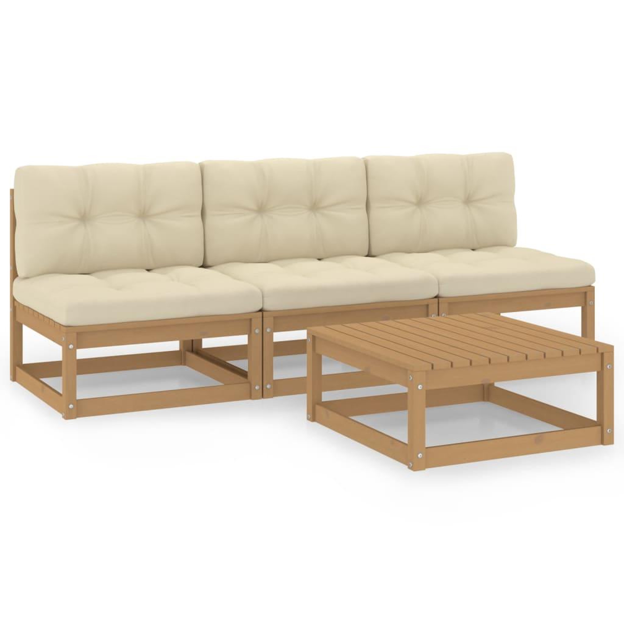 Voir la diapositive 1 : VIDAXL Salon de jardin 4 pcs avec coussins Bois de pin massif