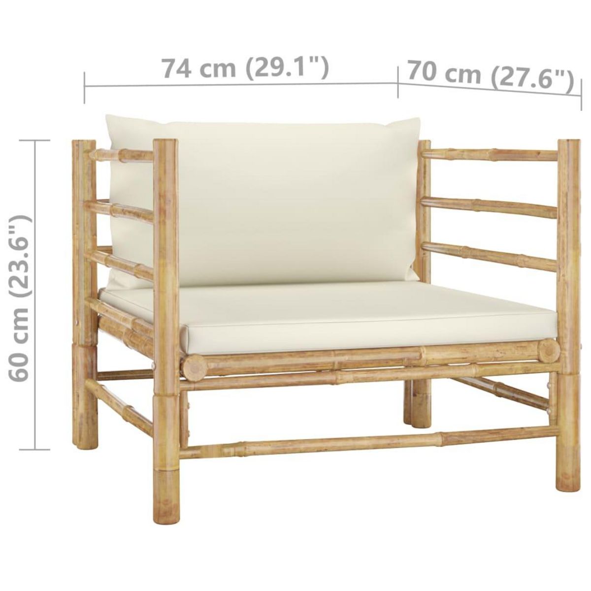 VIDAXL Canape de jardin avec coussins blanc creme Bambou