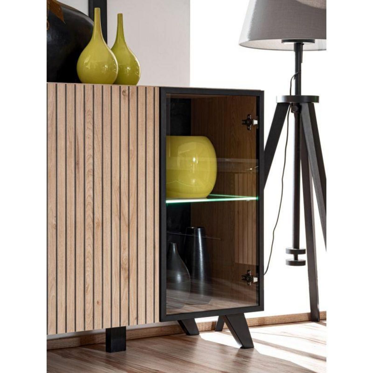 Paris Prix Buffet 4 Portes Design  Liam  160cm Naturel & Noir