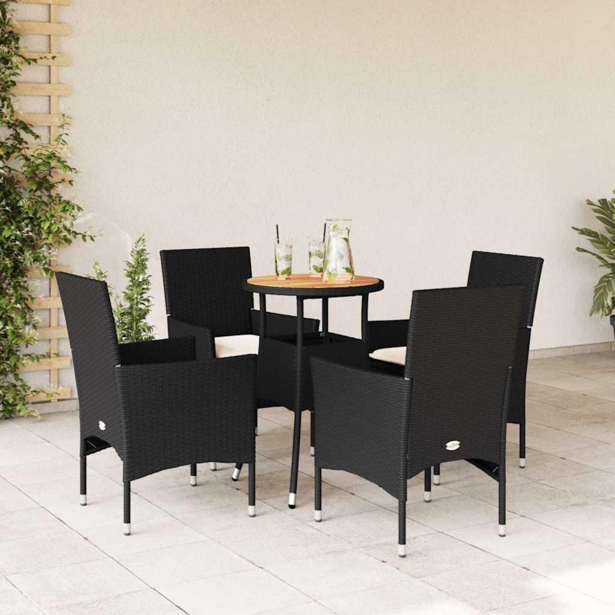 VIDAXL Ensemble a manger de jardin et coussins 5 pcs noir rotin acacia