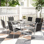 Voir la diapositive 4 : OUTSUNNY Ensemble de jardin 6 pers. 6 chaises empilables table plateau verre trempé 5 mm métal époxy gris textilène noir