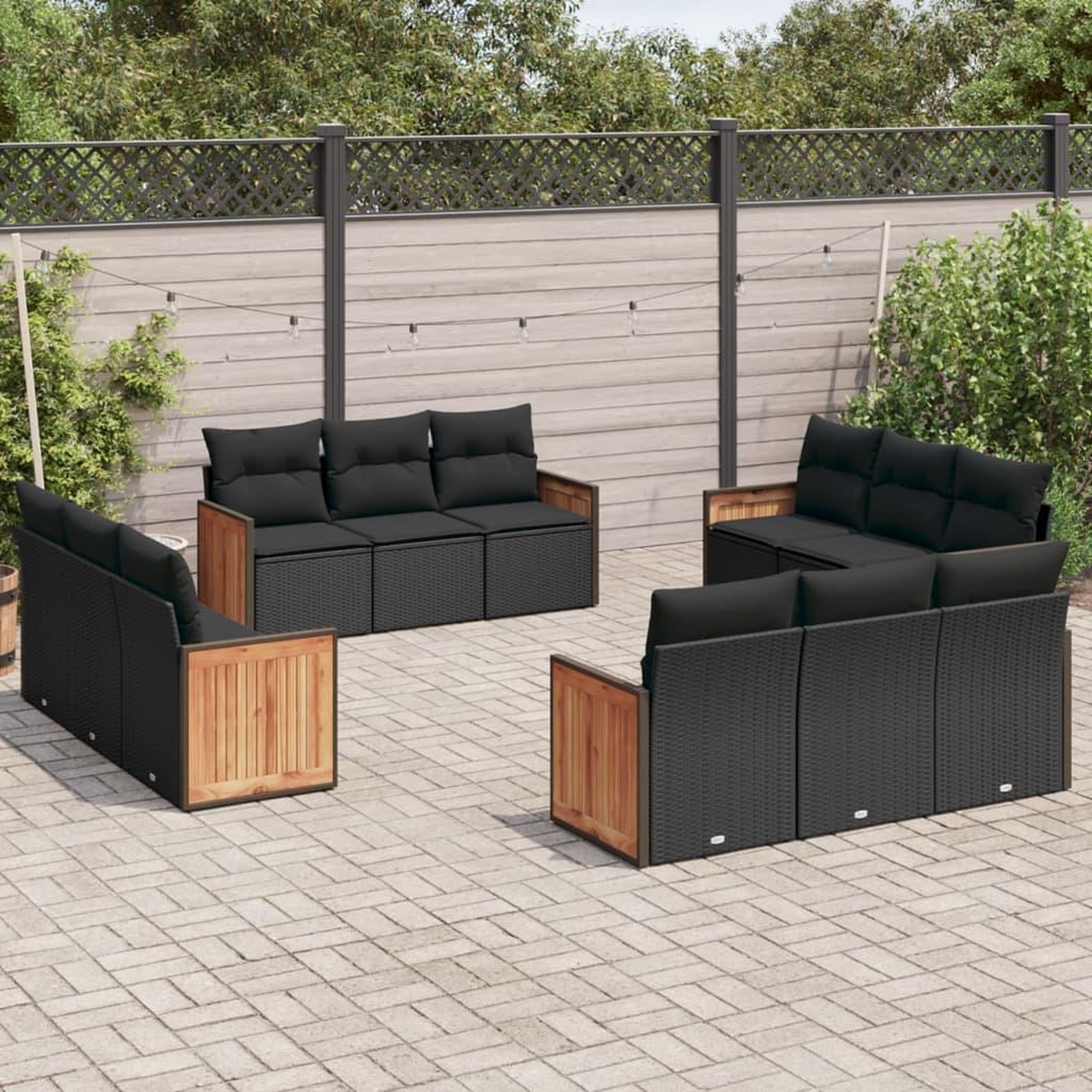 VIDAXL Salon de jardin 12 pcs avec coussins noir resine tressee
