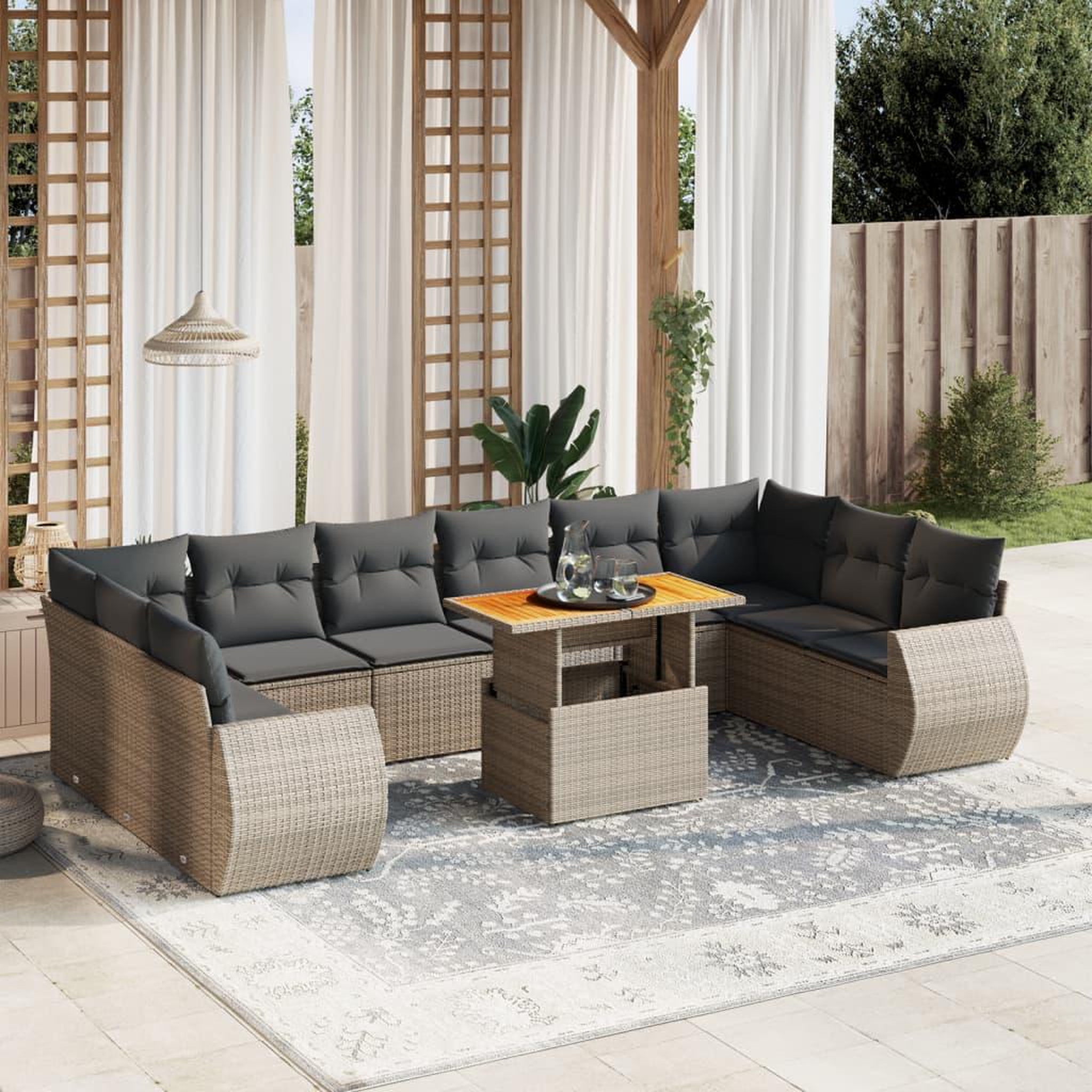 VIDAXL Salon de jardin 11 pcs avec coussins gris resine tressee