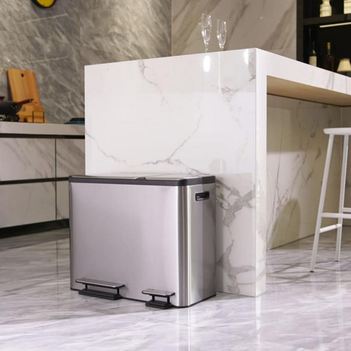 EKO EKO Poubelle à pédale EcoCasa 3x15 L Argenté mat