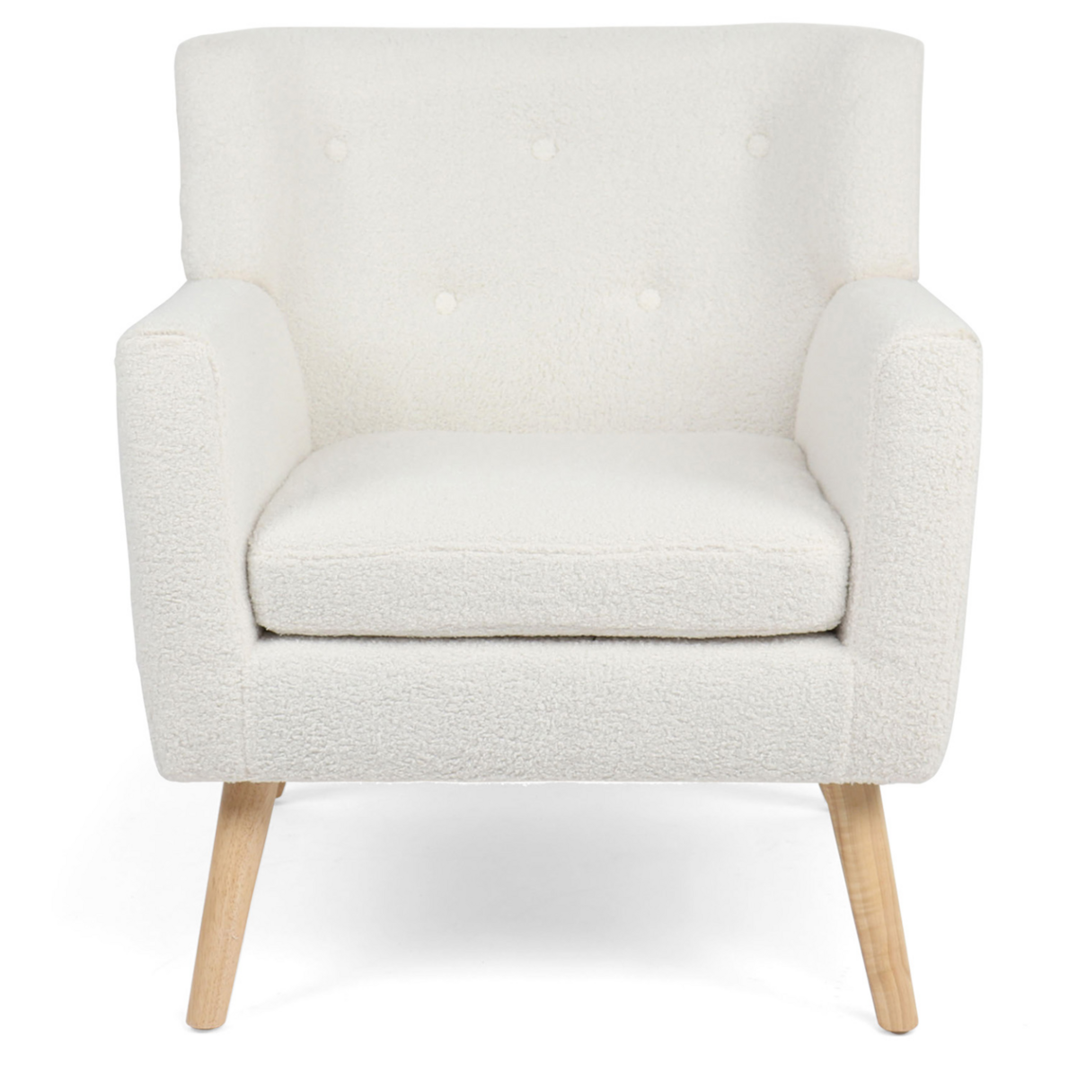 ID MARKET Fauteuil scandinave LIV en tissu bouclette blanc
