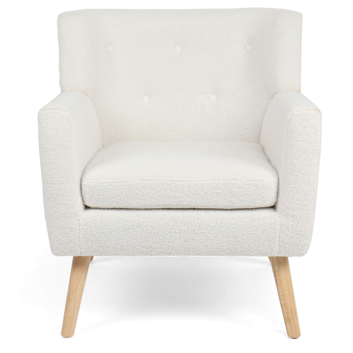 ID MARKET Fauteuil scandinave LIV en tissu bouclette blanc