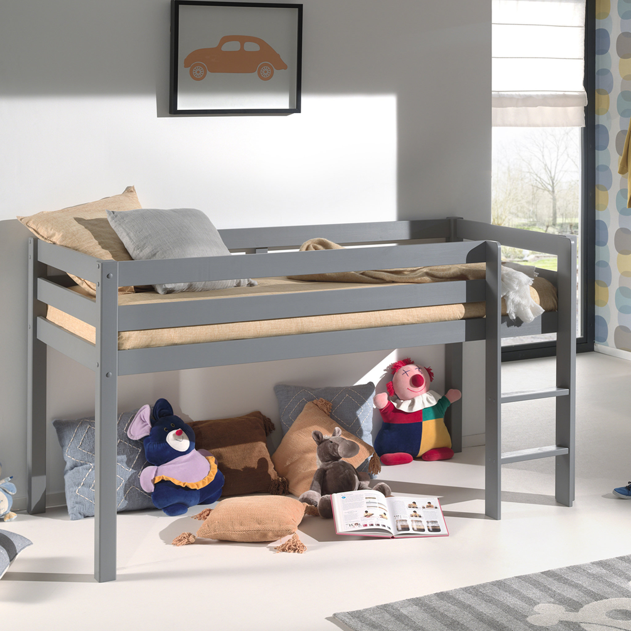 Voir la diapositive 1 : Vipack Lit Mi-Hauteur 90x200 Sommier Inclus Pino - Gris