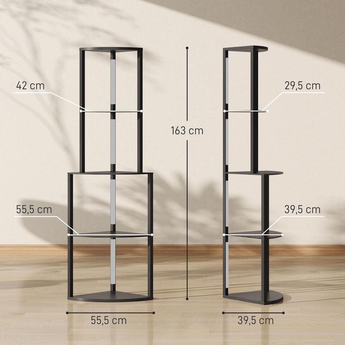 HOMCOM Lampadaire étagère LED d'angle réglable - lampe étagère 4 niveaux design H.163cm - MDF noir