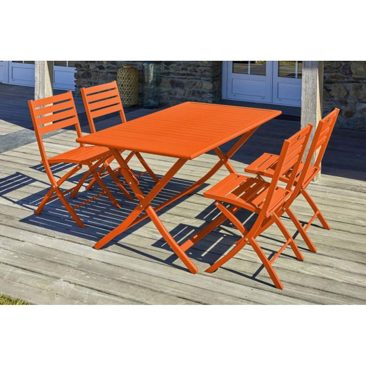 Paris Prix Ensemble Table de Jardin Pliante & 4 Chaises  Marius  140cm Orange