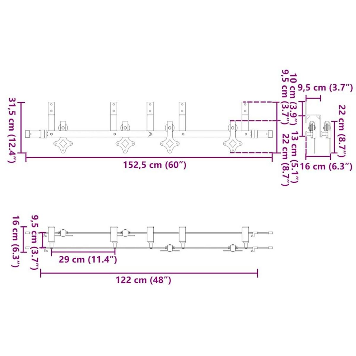 VIDAXL Kit de quincaillerie de porte coulissante 152,5 cm acier noir