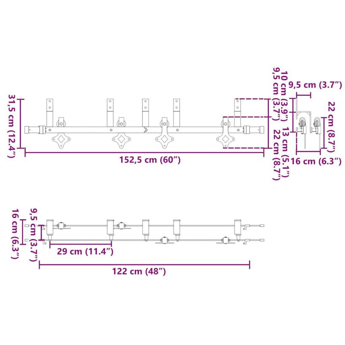 VIDAXL Kit de quincaillerie de porte coulissante 152,5 cm acier noir