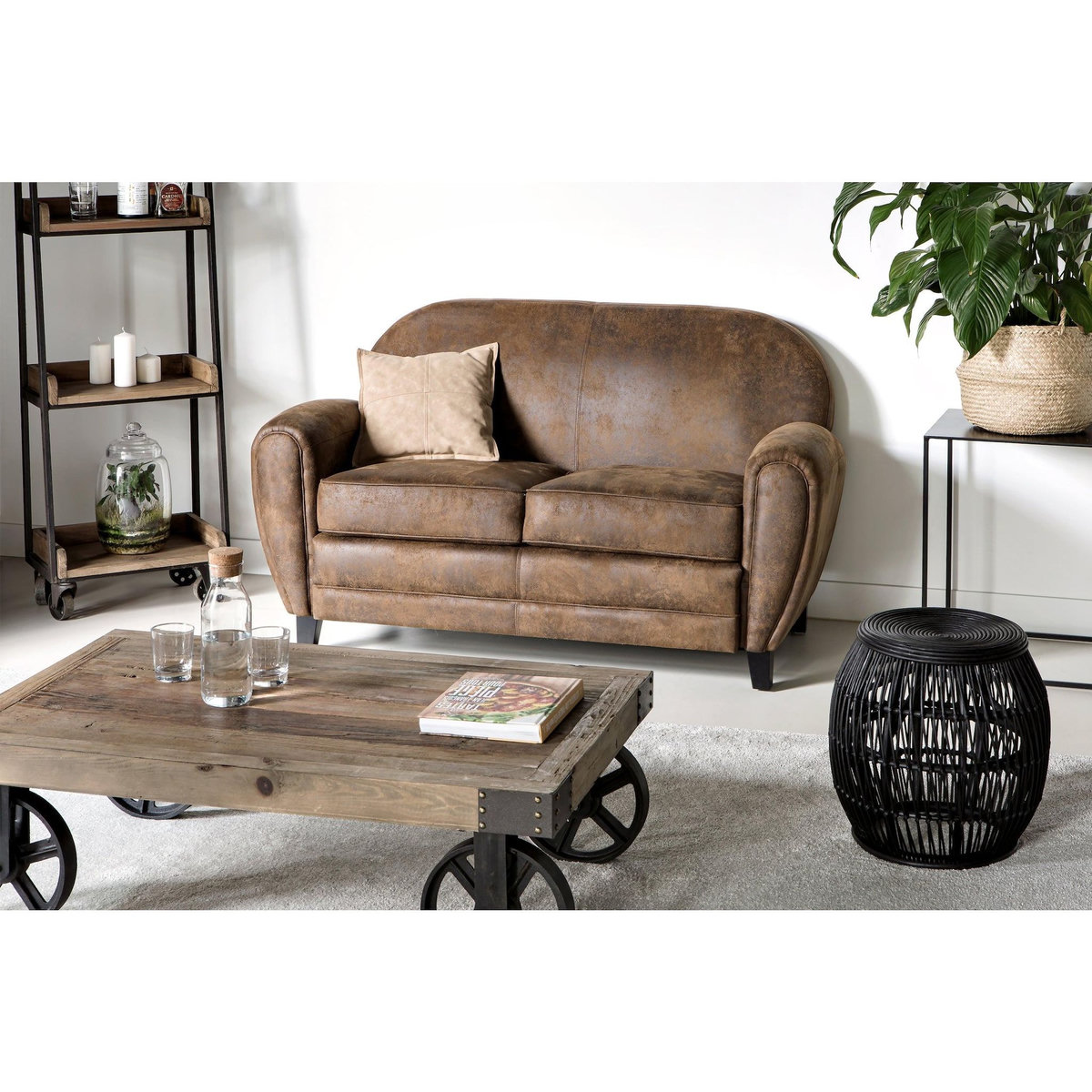 Rendez vous déco Canapé 2 places marron vieilli en microfibre-Club