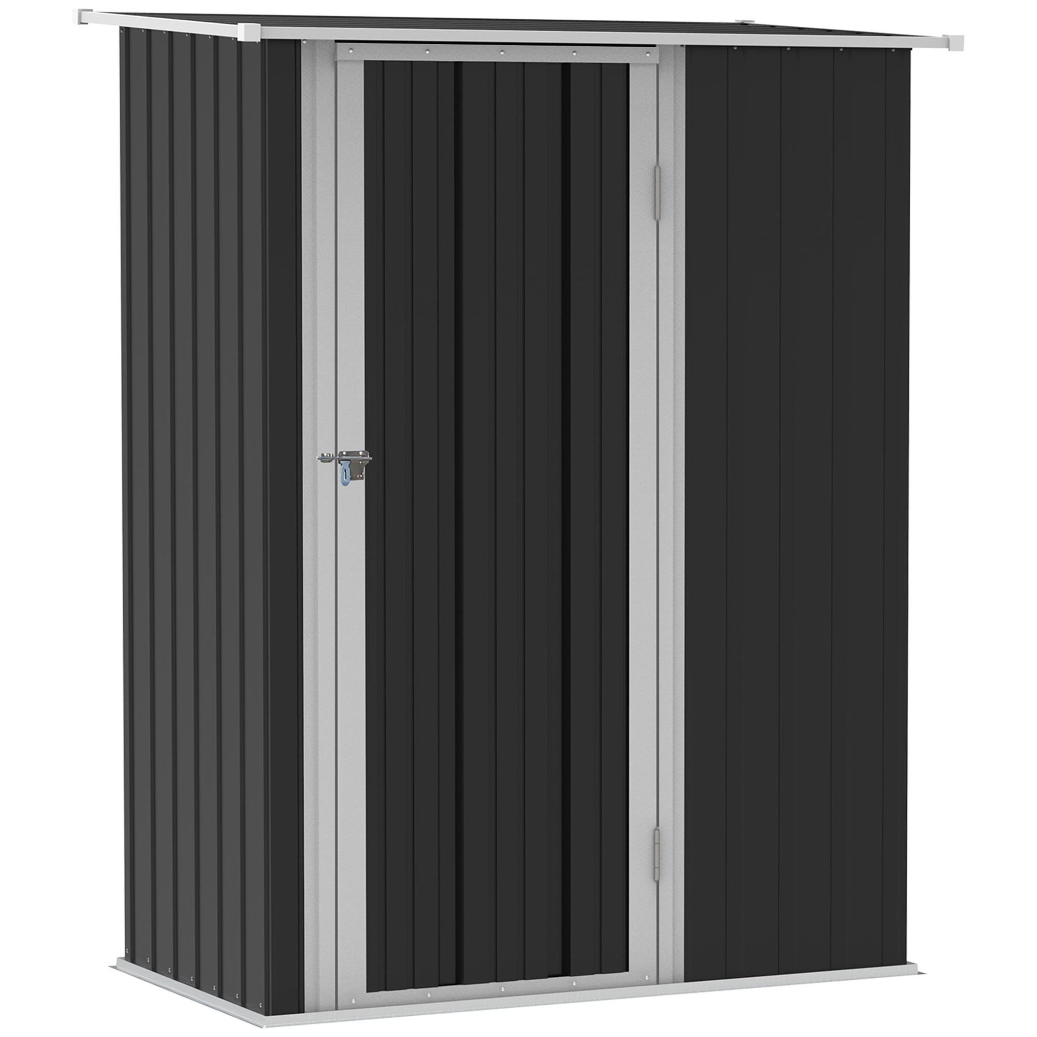 Voir la diapositive 1 : OUTSUNNY Abri de jardin - remise pour outils - cabanon porte verrouillable - dim. 142L x 84l x 189H cm - tôle d'acier anthracite blanc
