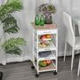Voir la diapositive 4 : HOMCOM Chariot de service desserte de cuisine à roulettes panier + 2 plateaux amovibles, tiroir, étagère MDF chêne clair bois pin