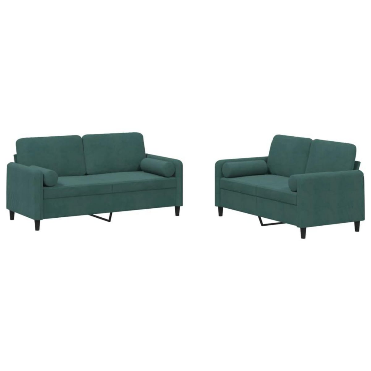 VIDAXL Ensemble de canapes 2 pcs avec coussins vert fonce velours