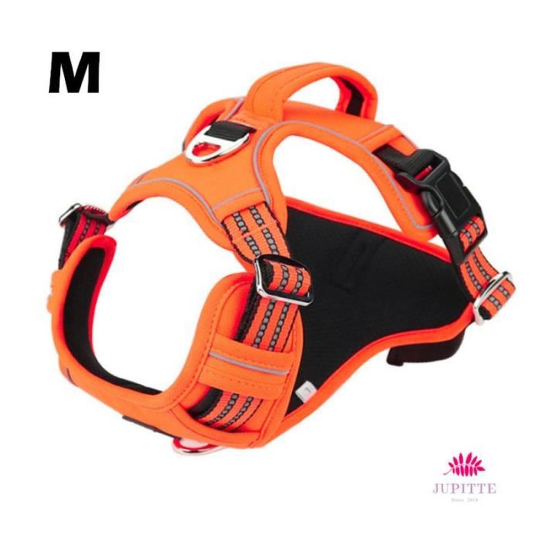 Harnais pour chien taille M anti-traction orange avec poignée de contrôle et éléments réfléchissants