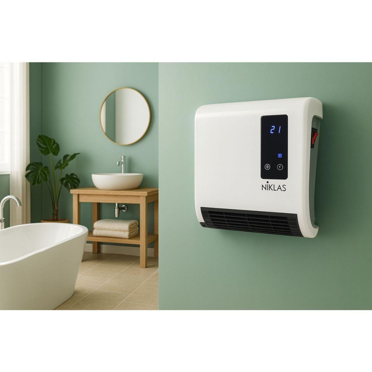 NIKLAS Chauffage électrique mural soufflant 2000W Trendy Numérique Programmable - Chauffage Salle de Bain Chauffe jusqu'à 20 m2  NIKLAS