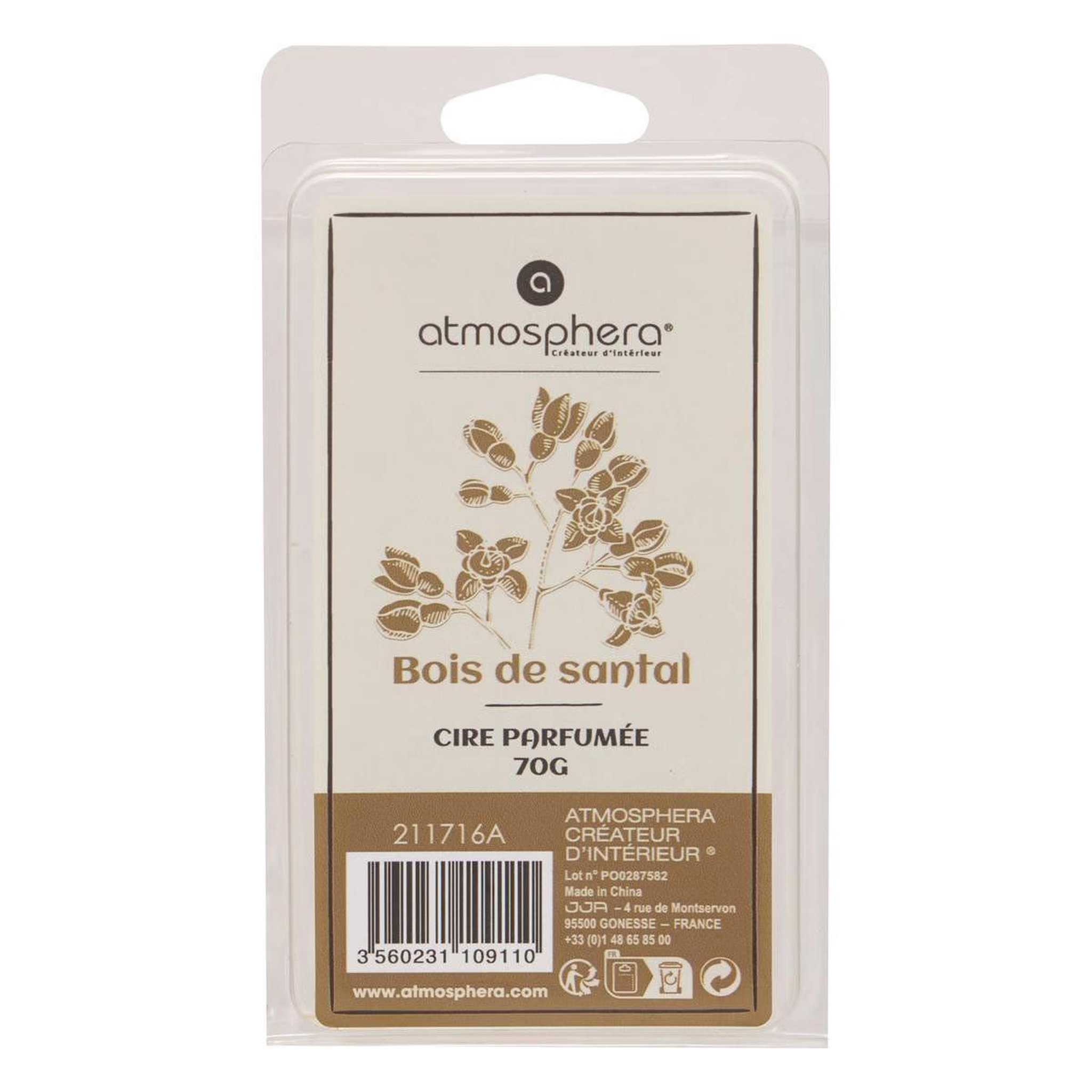 Voir la diapositive 2 : ATMOSPHERA Cire parfumée à brûler  laura  70g bois de santal