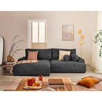 LISA DESIGN Nelly - canapé d'angle gauche 4 places convertible avec coffre en velours texturé. Coloris disponibles : Beige, Orange, Gris, Bleu, Vert, Violet