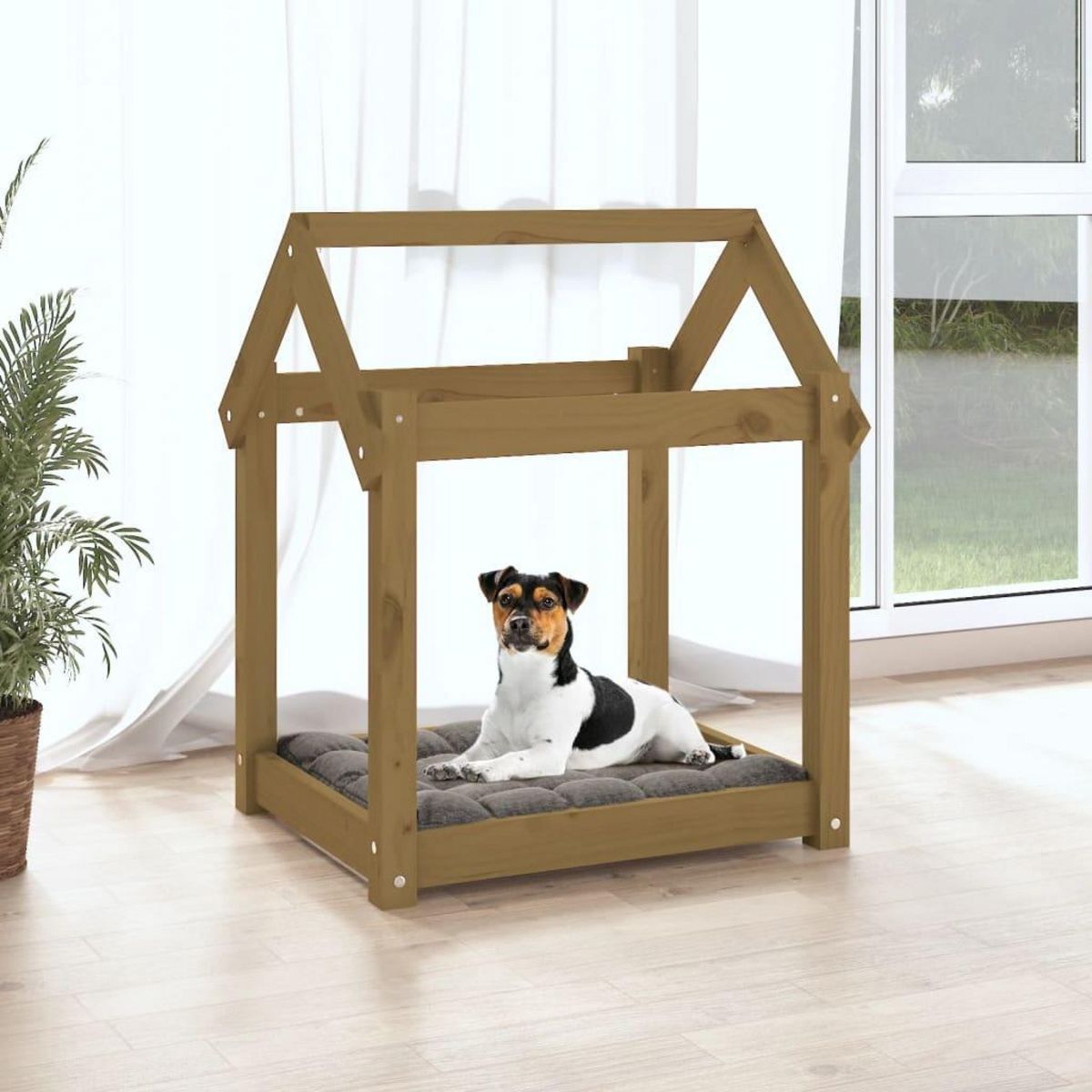 VIDAXL Lit pour chien Marron miel 61x50x70 cm Bois de pin solide