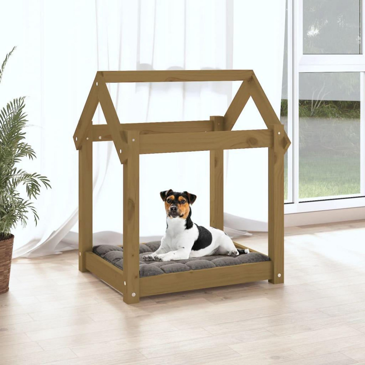 VIDAXL Lit pour chien Marron miel 61x50x70 cm Bois de pin solide