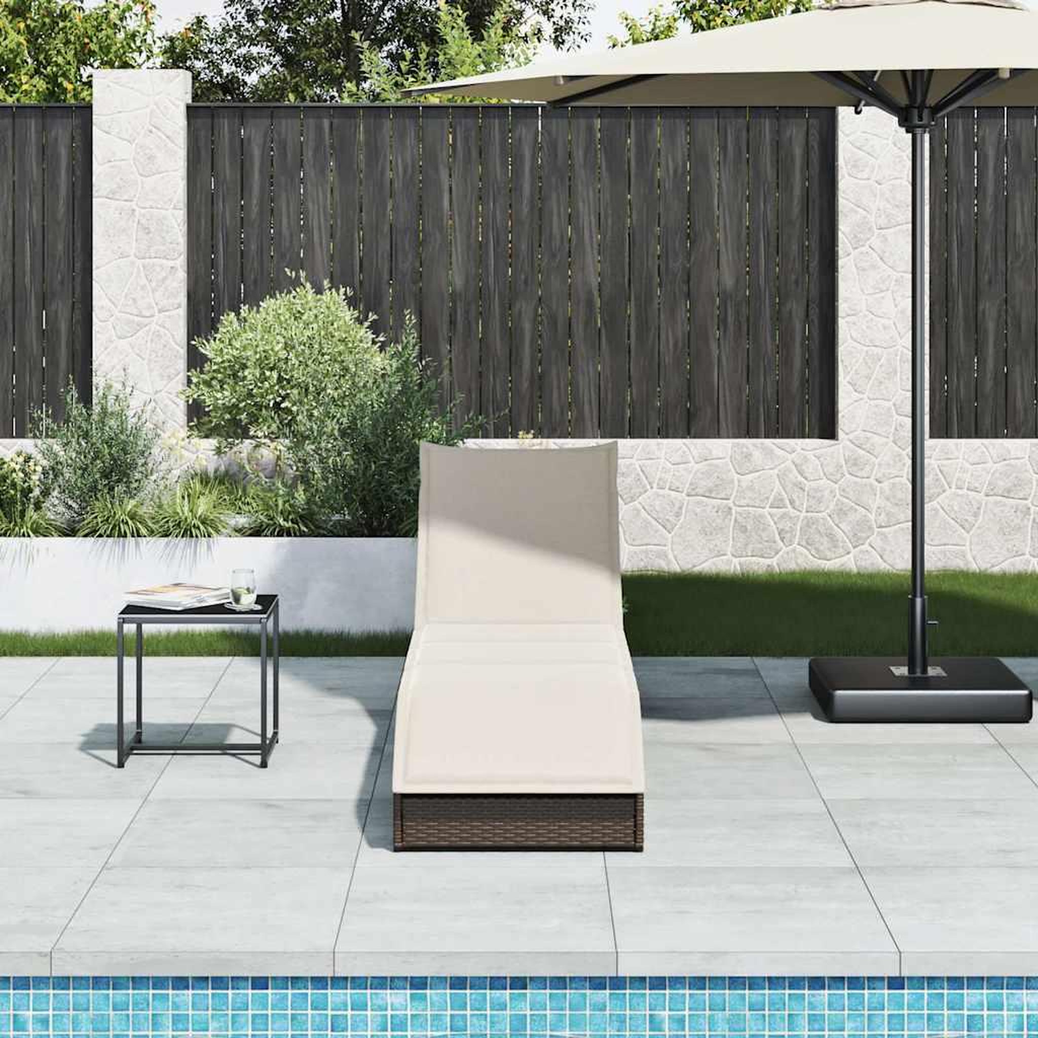 Voir la diapositive 3 : VIDAXL Chaise longue pliante coussin rangement marron resine tressee