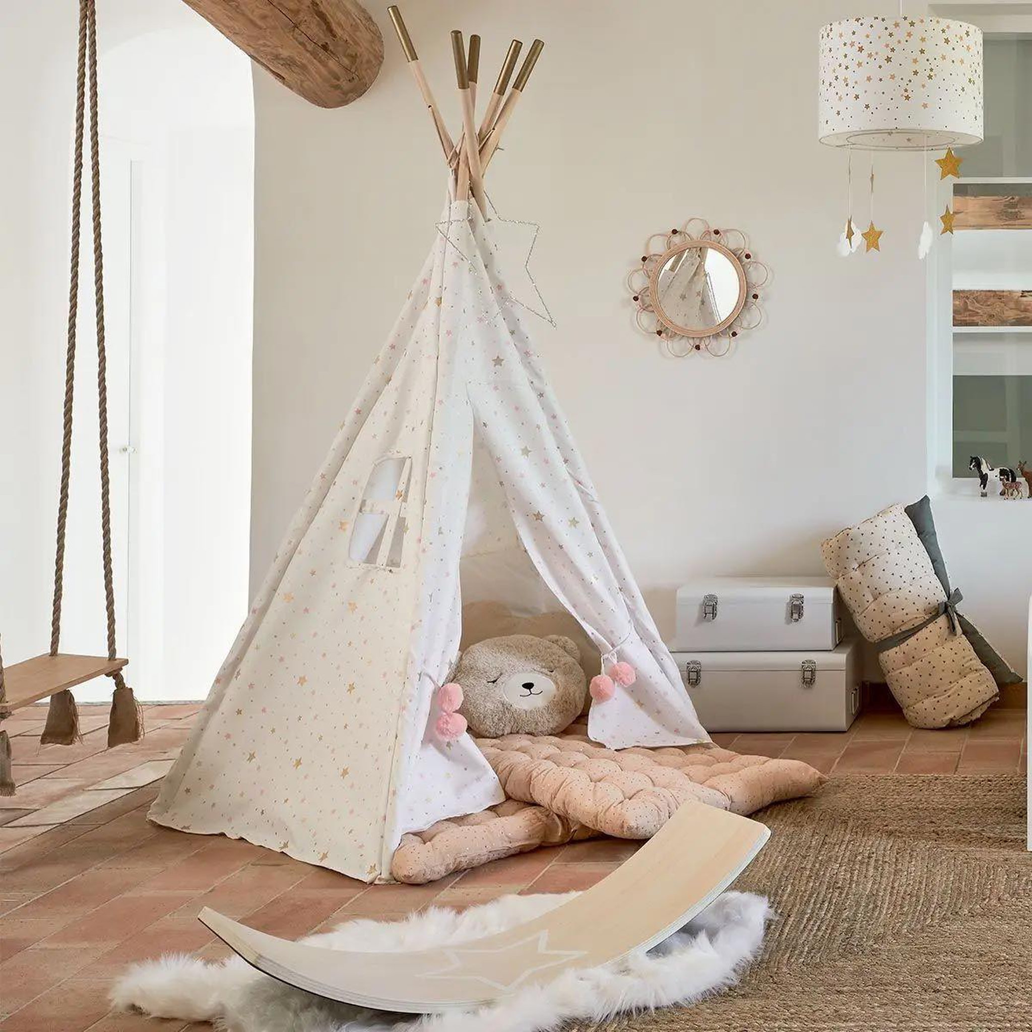 Voir la diapositive 3 : Atmosphera Kids Miroir mural enfant  campagne déco  38cm beige