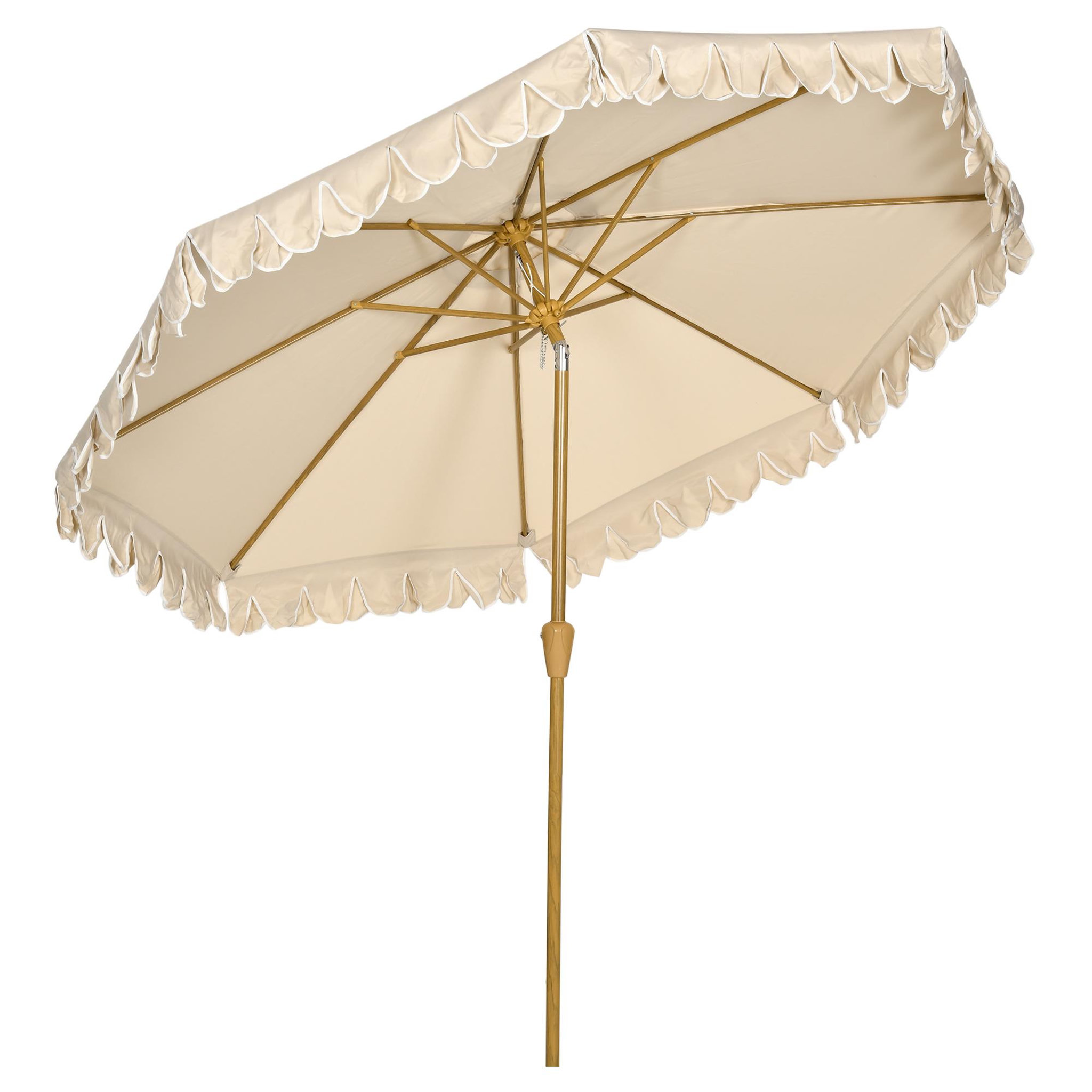OUTSUNNY Parasol octogonal inclinable Ø 2,64 x 2,4H m mât acier aspect bois polyester haute densité 180 g/m² beige