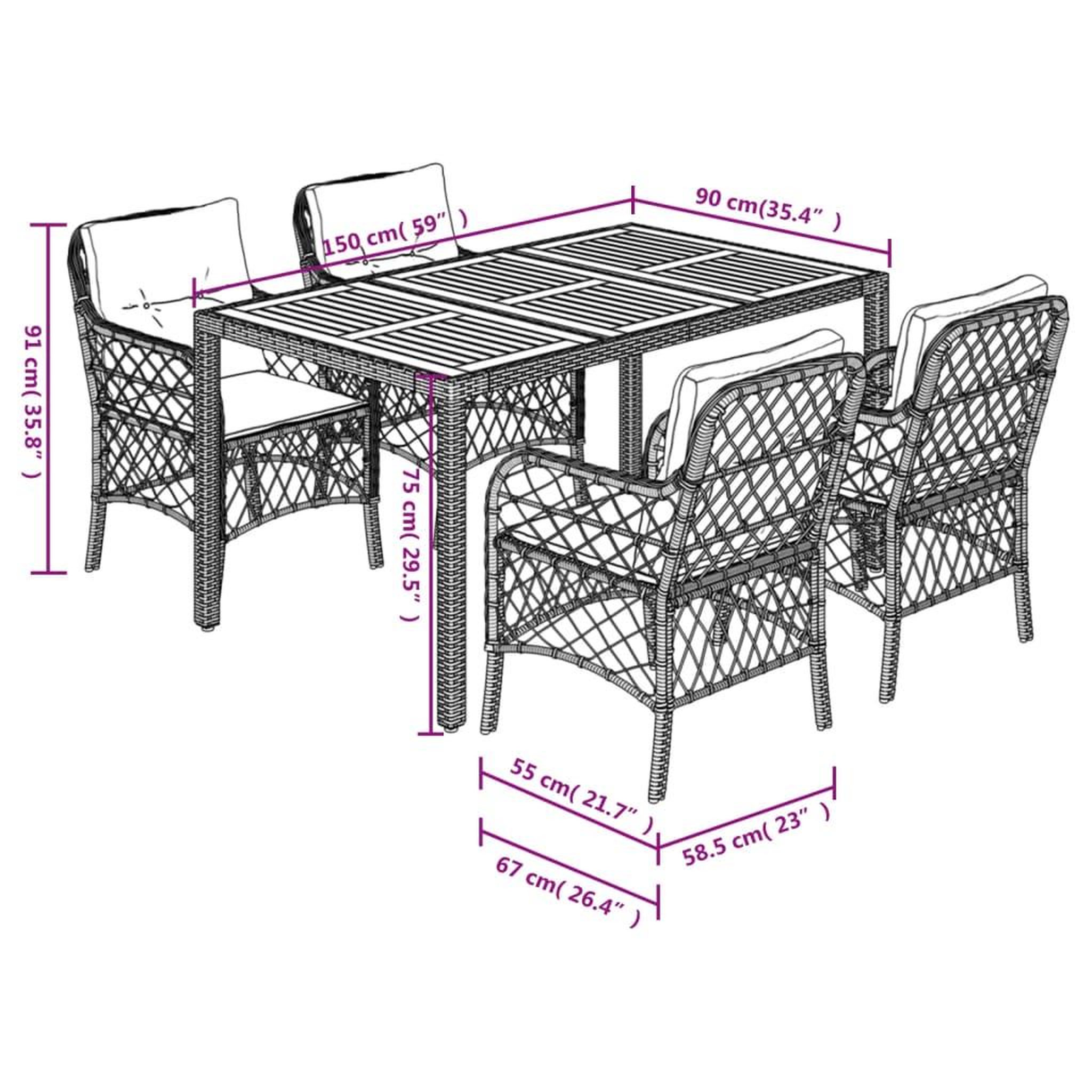 Voir la diapositive 6 : VIDAXL Ensemble a manger de jardin 5 pcs coussins gris resine tressee