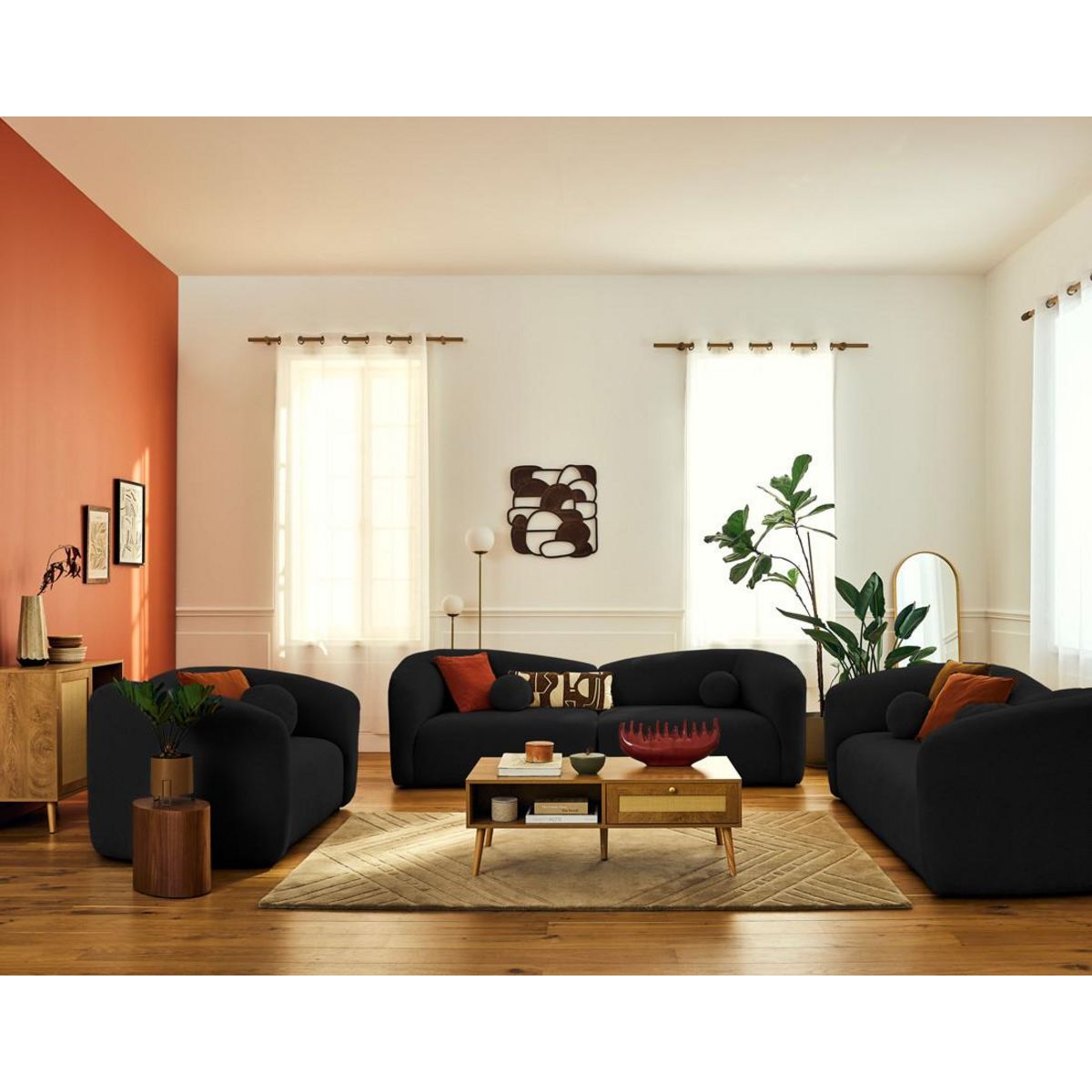 LISA DESIGN Charles - canapé droit 3 places en velours texturé