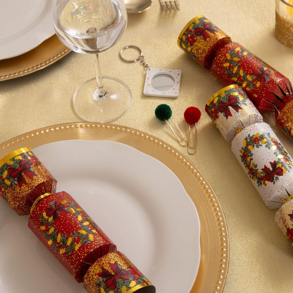 FEERIC LIGHT & CHRISTMAS Lot de 6 crackers imprimés Couronne de Noël - Rouge et blanc