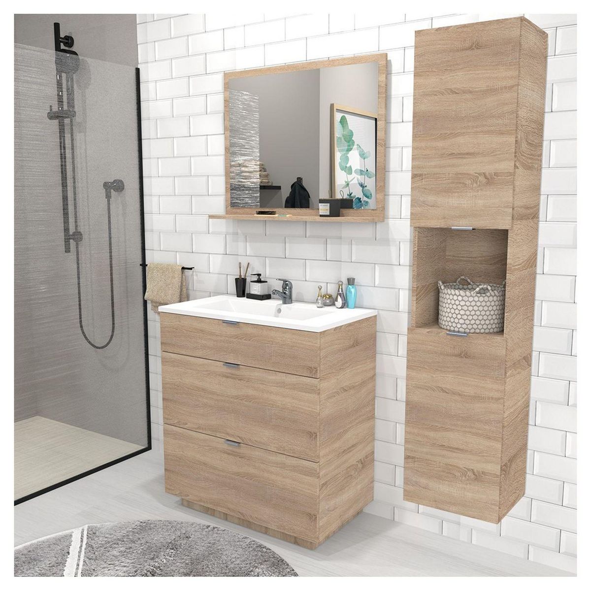 Meuble de salle de bain sous vasque 3 tiroirs + vasque L80cm FARO