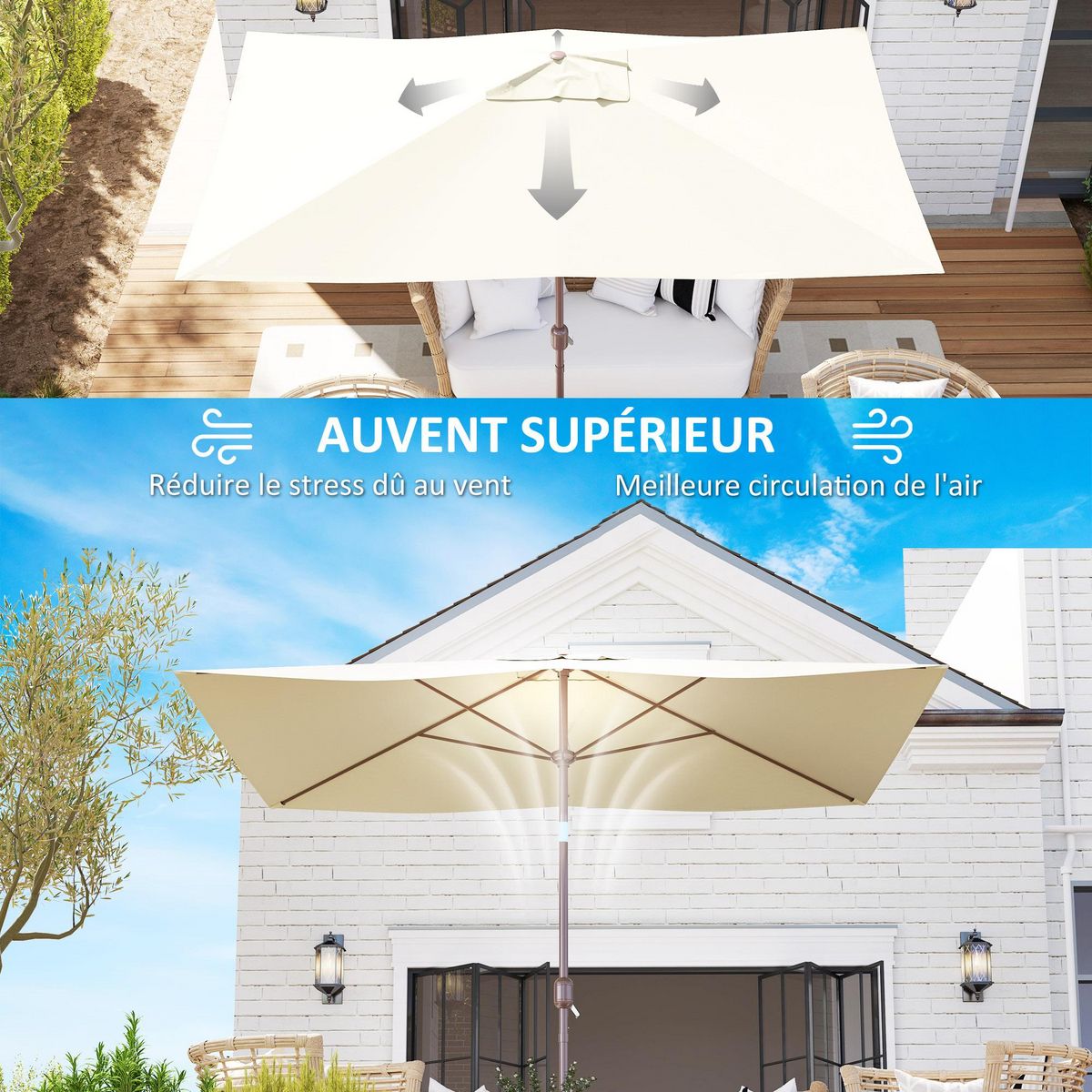 OUTSUNNY Toile de remplacement pour parasol 3 x 2 m 6 baleines - toile de rechange pour parasol - UPF 50+ - beige