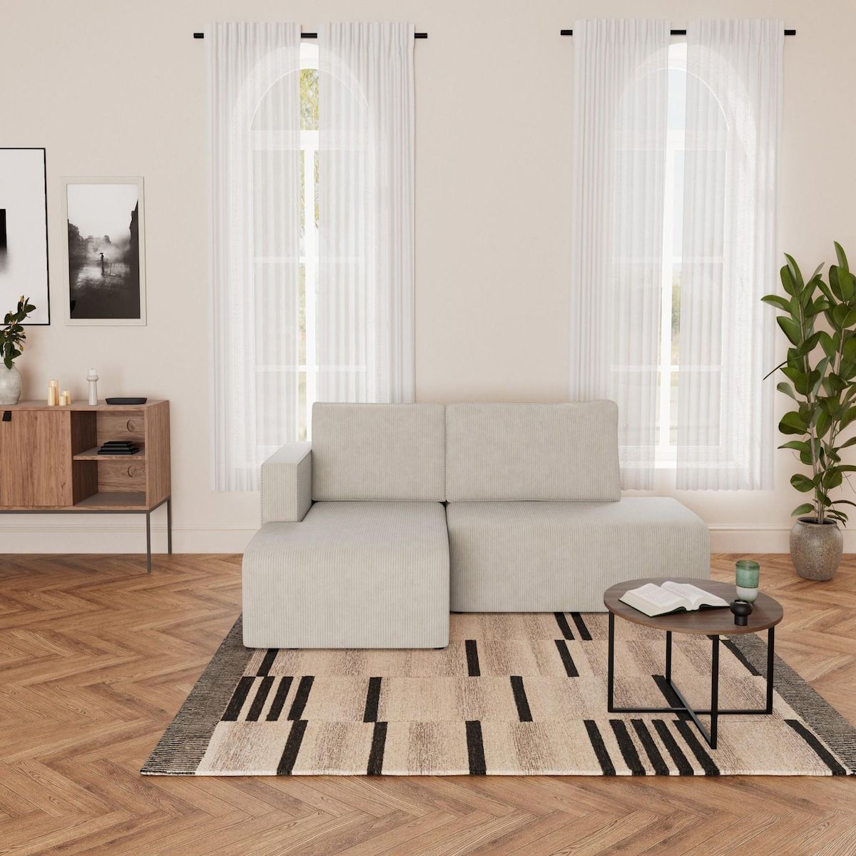 BEST MOBILIER Topaze - canapé d'angle gauche 4 places convertible avec coffre en velours côtelé