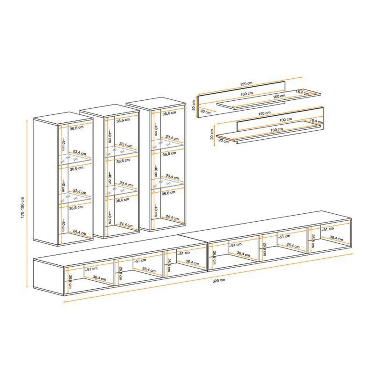 Paris Prix Meuble TV Mural Design  Fly III  320cm Noir