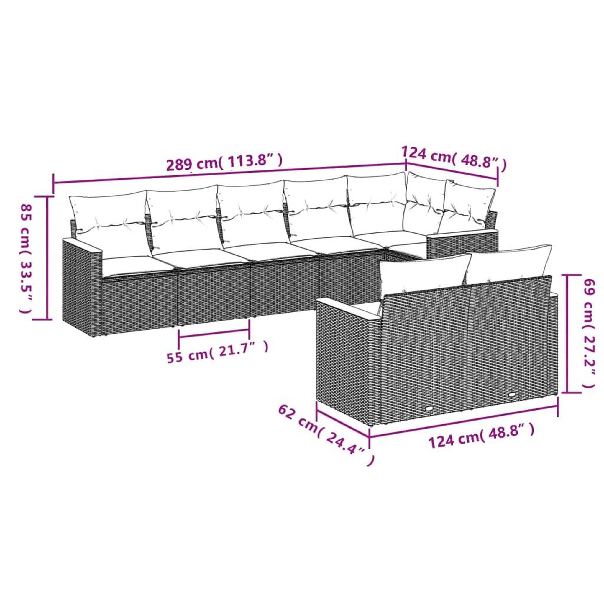 Voir la diapositive 3 : VIDAXL Salon de jardin avec coussins 8 pcs beige resine tressee