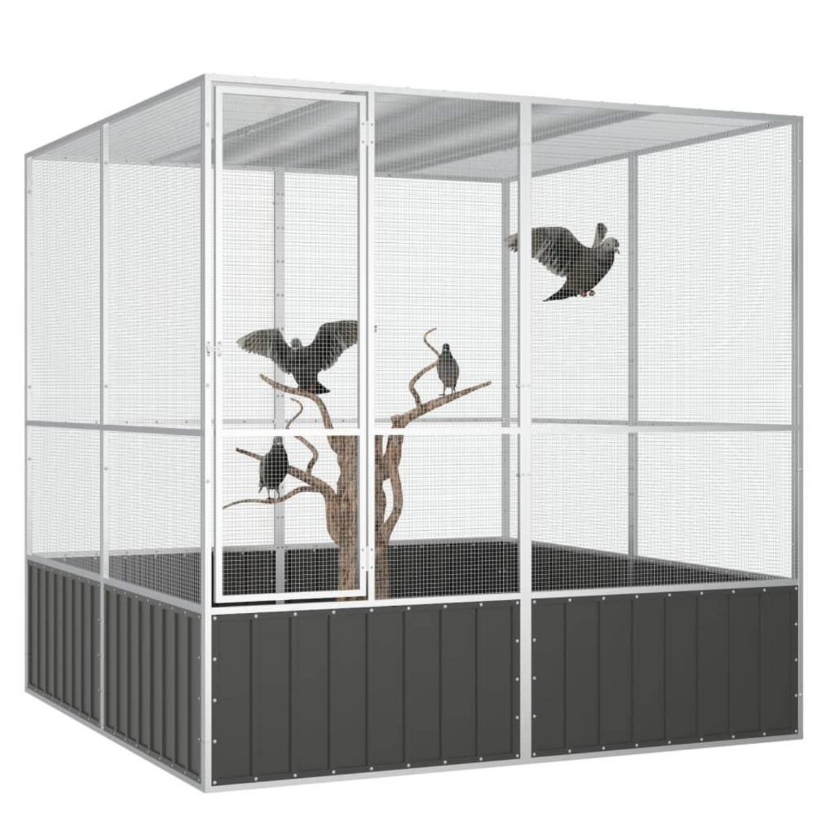 VIDAXL Cage a oiseaux Anthracite 213,5x217,5x211,5 cm Acier galvanise