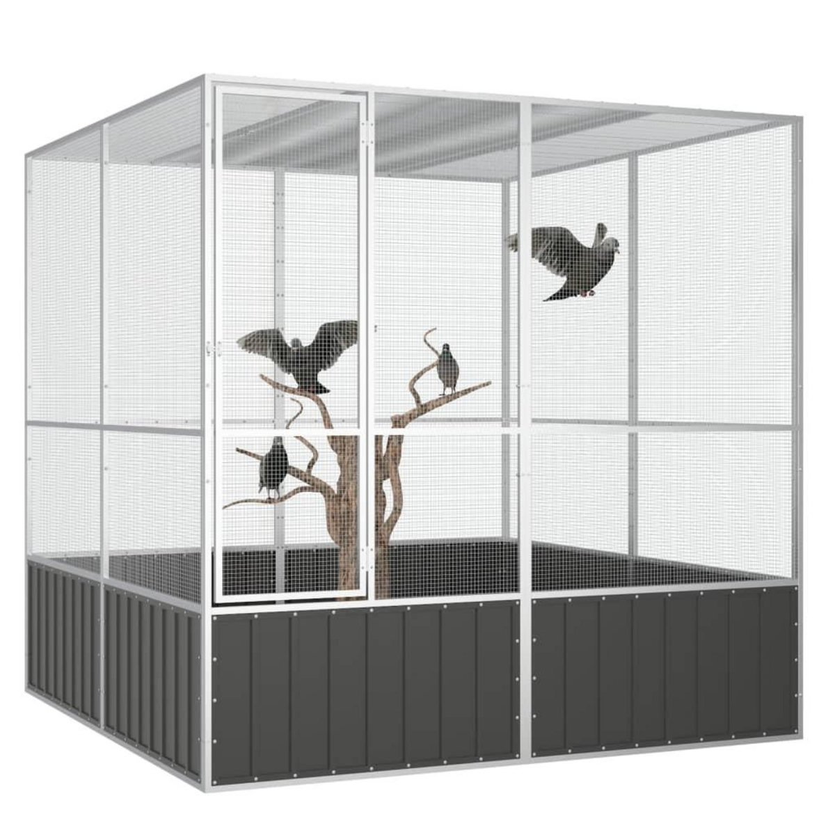 VIDAXL Cage a oiseaux Anthracite 213,5x217,5x211,5 cm Acier galvanise