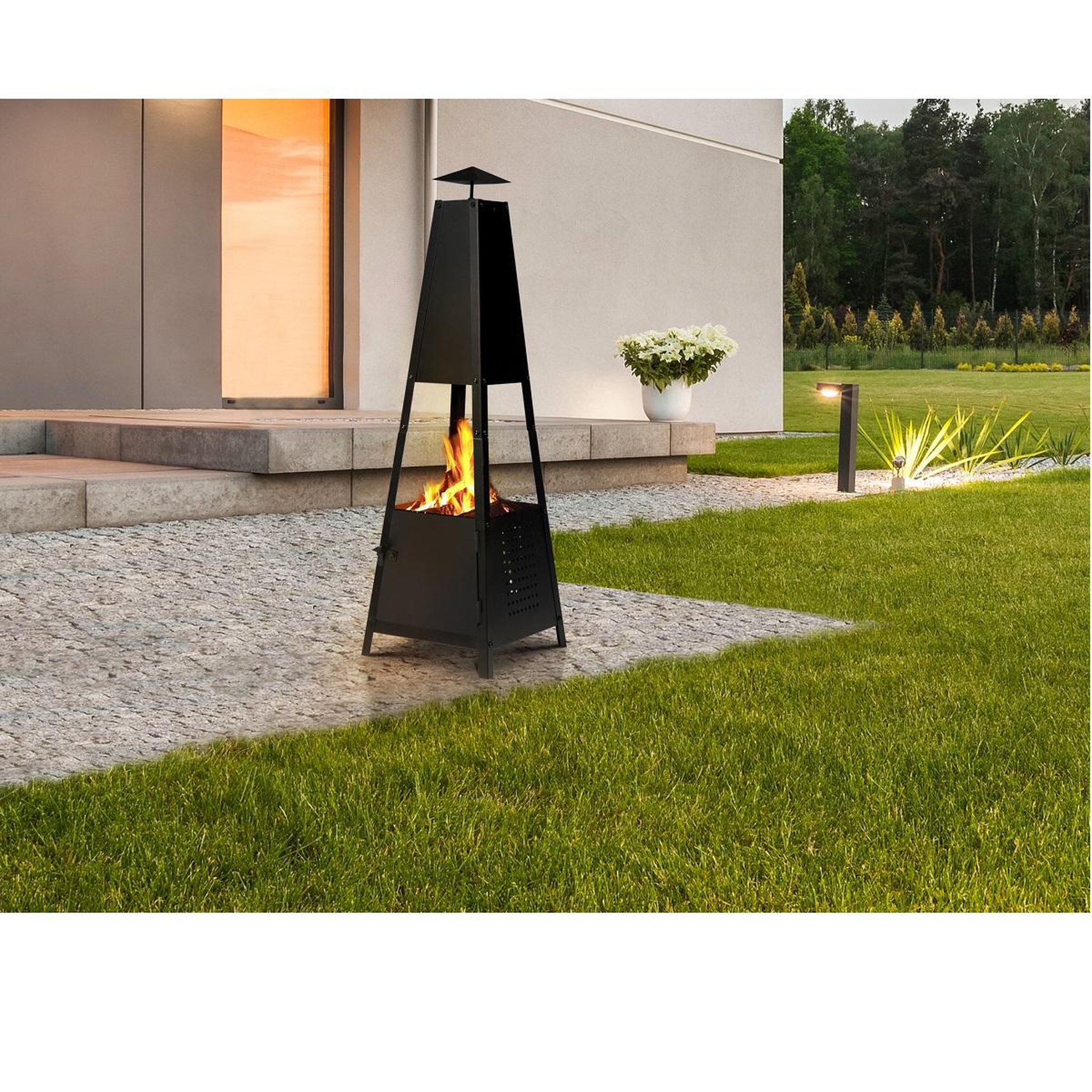 Voir la diapositive 1 : Brasero pyramide acier 25,5x30x25 cm MAYA