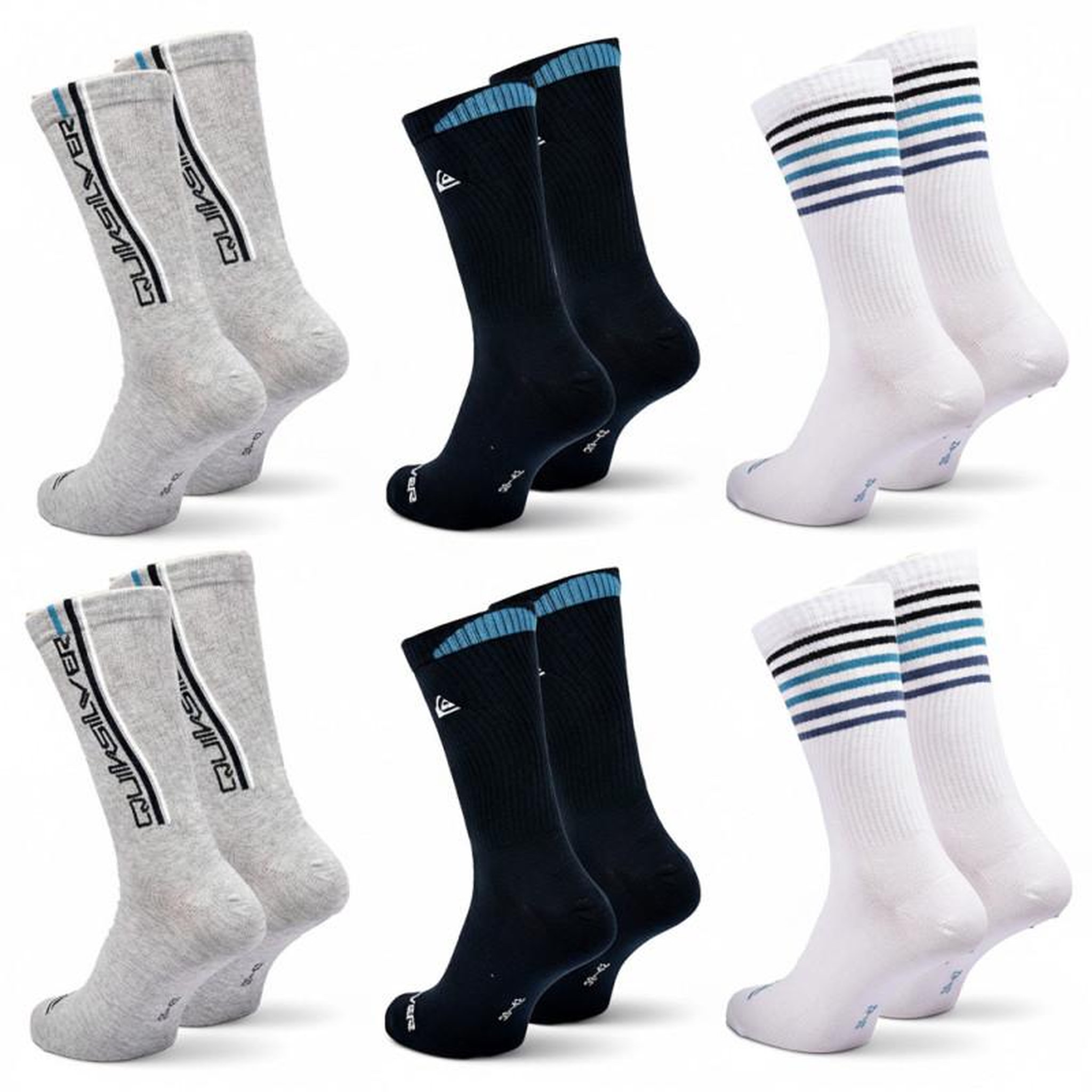 Voir la diapositive 4 : QUIKSILVER Quiksilver Pack de Chaussettes Homme Crew – Lot 6 Paires Regular Lifestyle