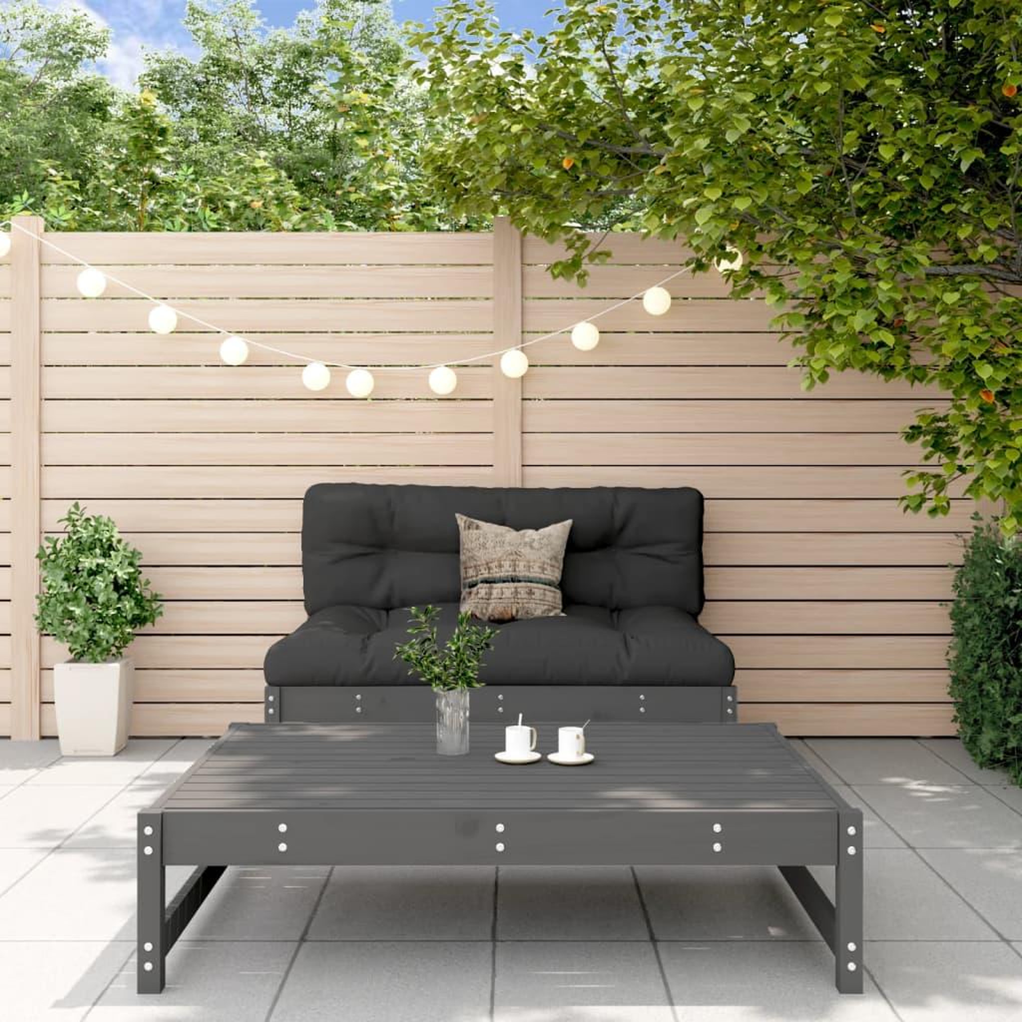 VIDAXL Salon de jardin 2 pcs avec coussins gris bois massif