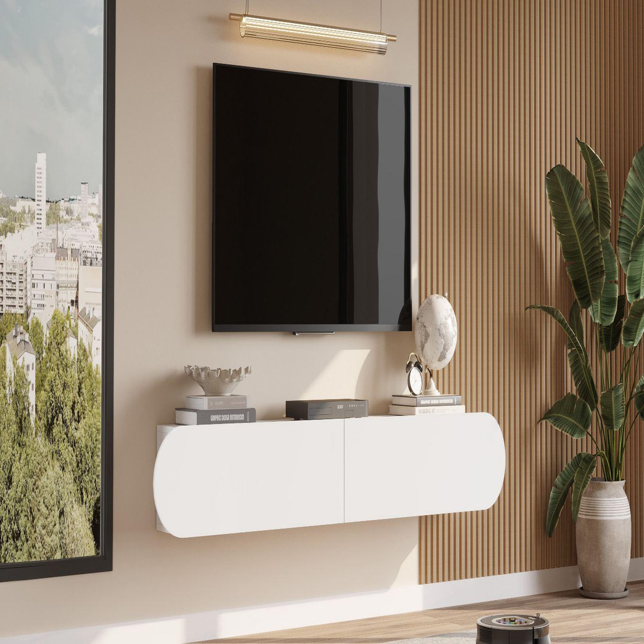 Voir la diapositive 4 : Habitat et Jardin Meuble tv en bois  lum1  - 180 x 31 x 29 cm - blanc