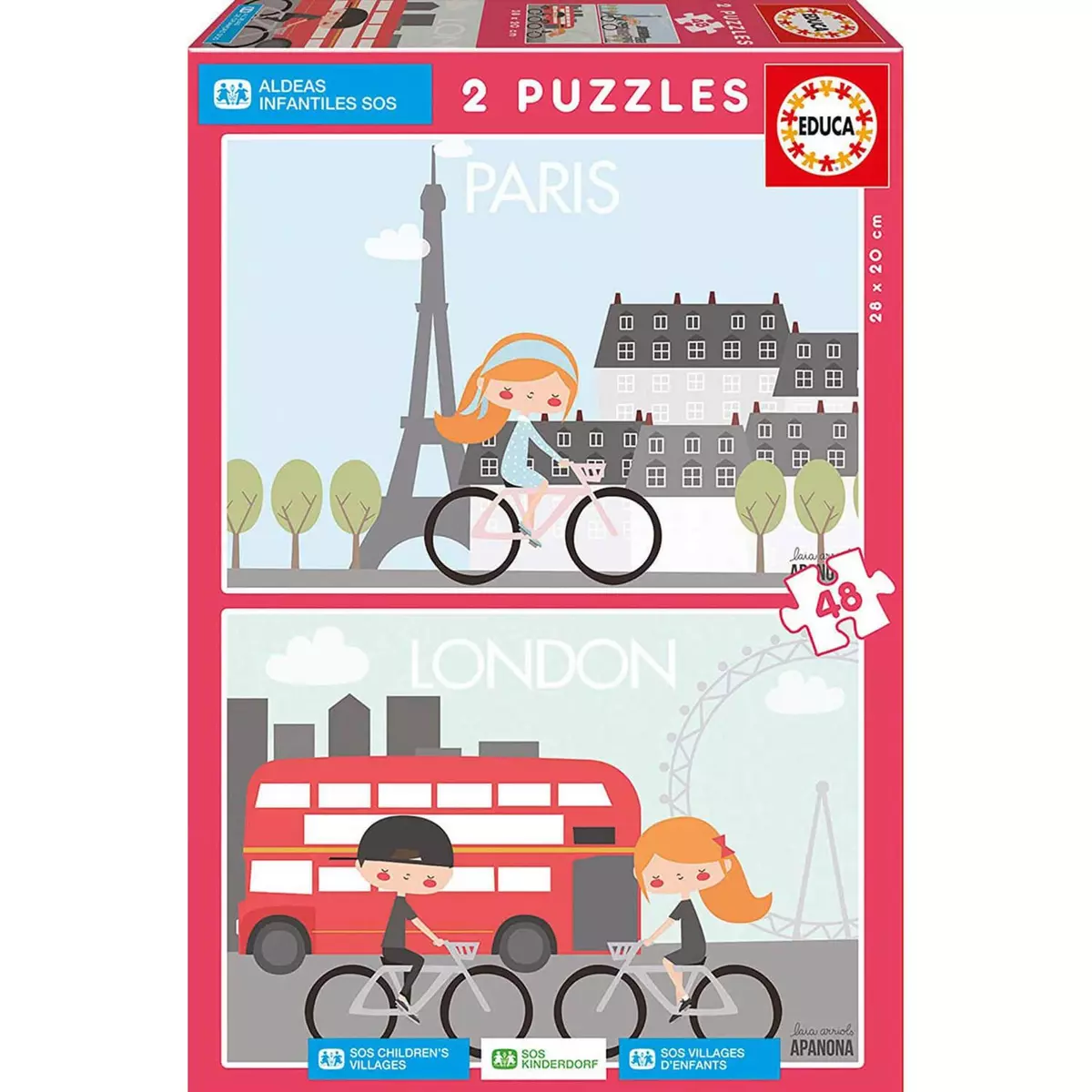 EDUCA Puzzle 2 x 48 pièces : Sos Villages d'enfants : Paris et Londres, Laia Orriols Apanona