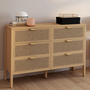 Voir la diapositive 2 : ID MARKET Commode 6 tiroirs EDHEN 115 cm bois et cannage