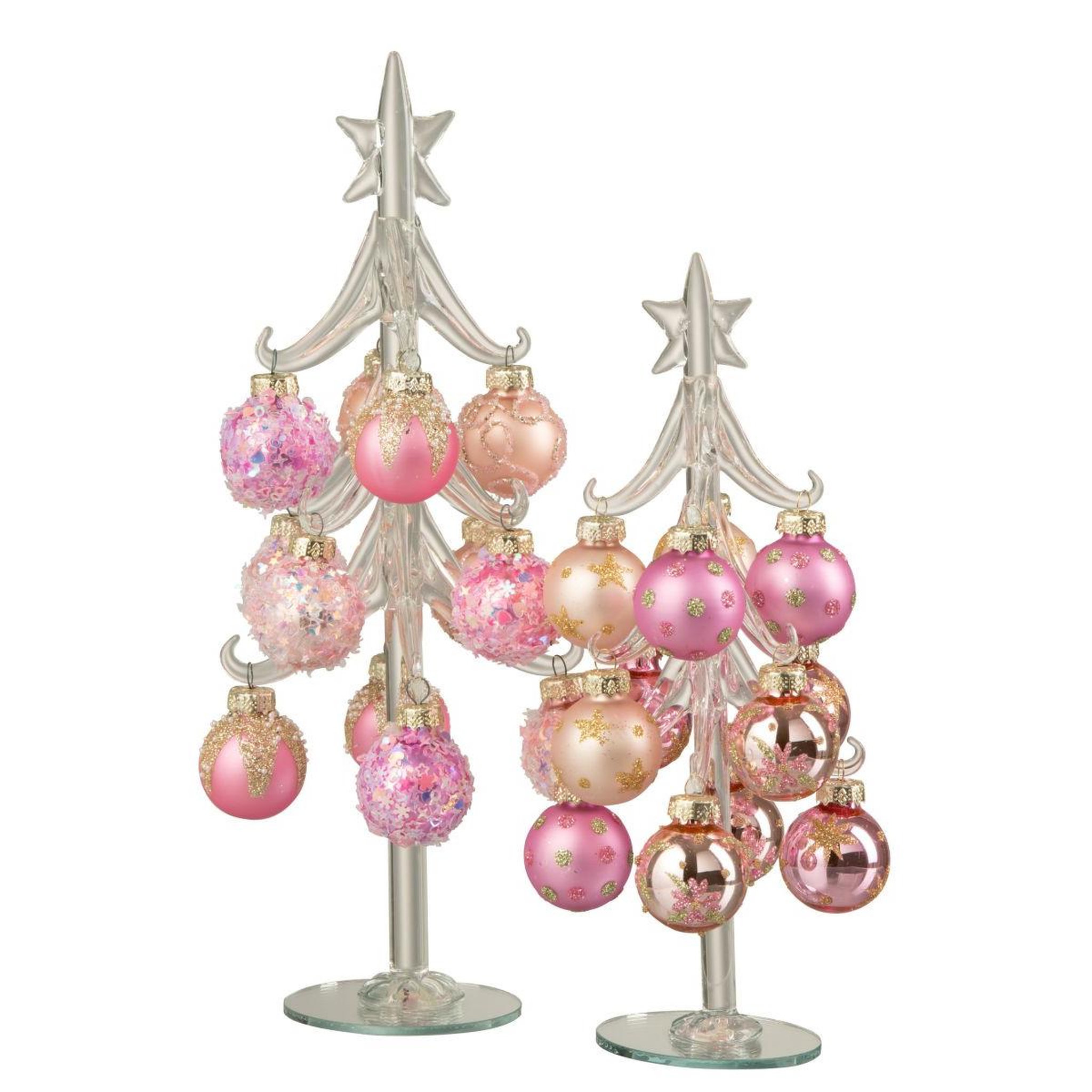 Voir la diapositive 2 : J-LINE Sapin de noël en verre  boules  27cm rose