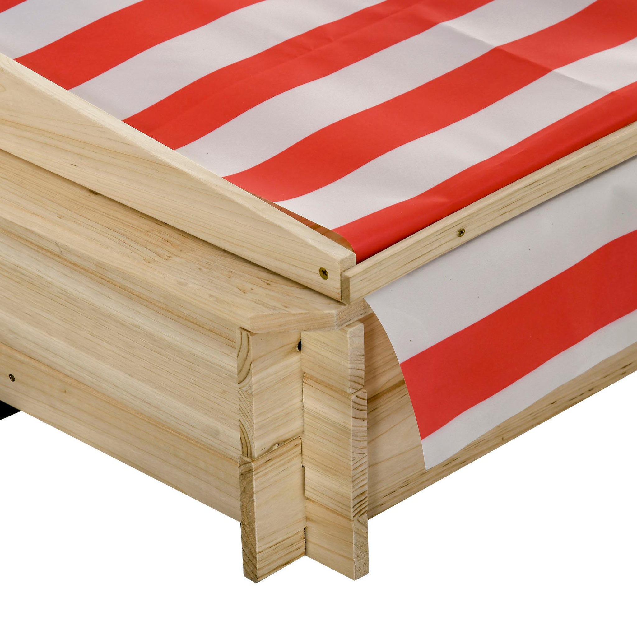 Voir la diapositive 6 : OUTSUNNY Bac à sable bois carré dim. 1,18L x 1,18l x 1,18H m - hauteur, inclinaison toit réglables, refermable - 2 bacs - bois sapin autoclave