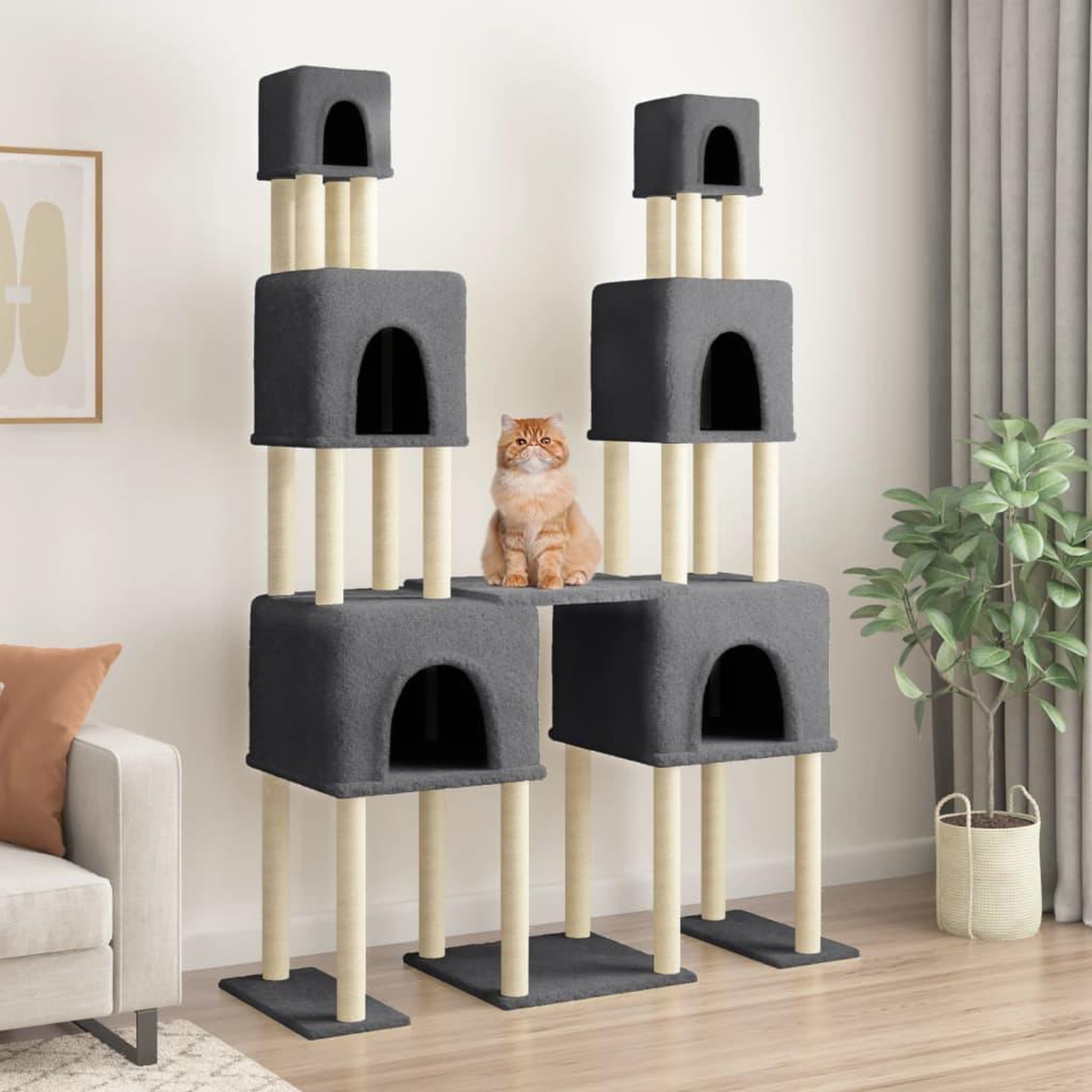 VIDAXL Arbre a chat avec griffoirs en sisal Gris fonce 199 cm