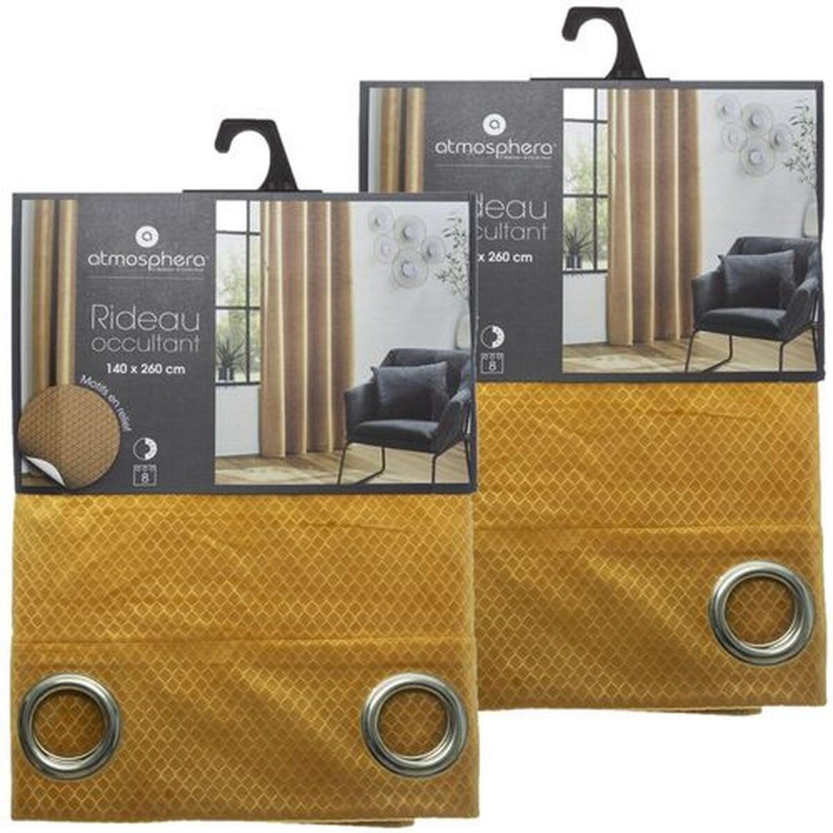 TOILINUX Lot de 2 Rideaux de salon occultants 8 œillets modèle Otto